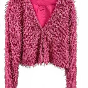 Pink Fringe Cropped Cardigan Jacket